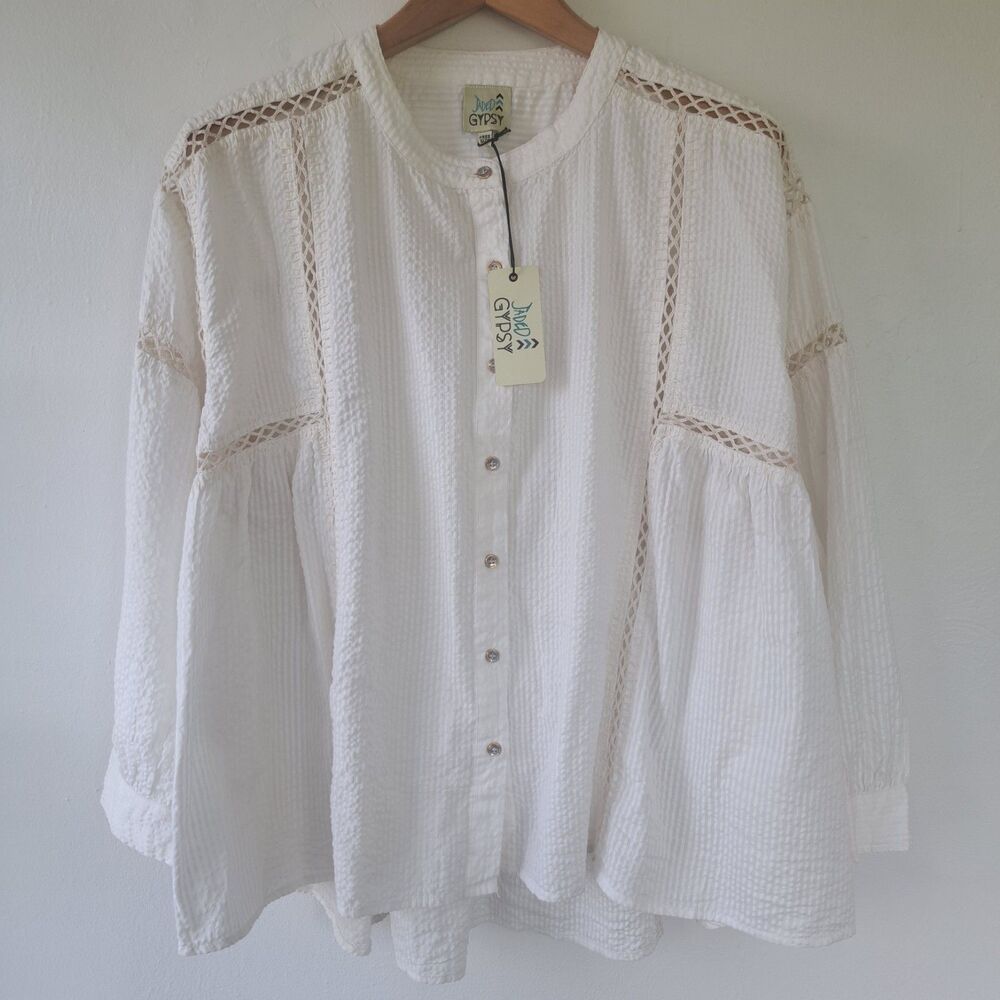 NEW Jaded Gypsy One Size White Long Sleeve Tunic Blouse Shirt Top Boho Oversized